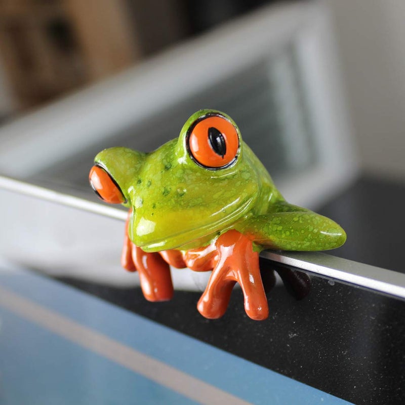MosBug 2 Pcs Funny Resin Frogs Decor, 3D Creative Craft Animal Frog Figurine Adorable Office Desk Toy Great for Computer Monitor Desk Decoration - Image 2